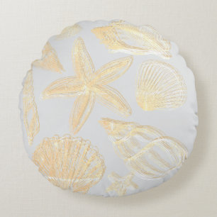 Cojín Redondo Gris Neutral Tan Beige Seashell Shells Beach House