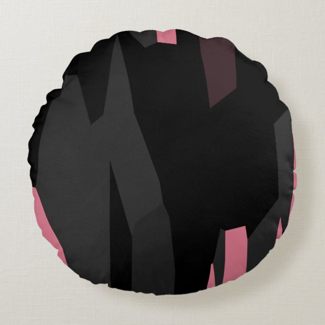 Cojín Redondo gris rosa y abstracto negro (Anverso)