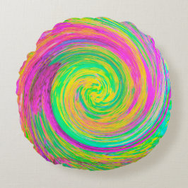 Cojín Redondo Groovy Abstract Púrpura y Amarillo líquido Swirl