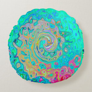 Cojín Redondo Groovy Abstract Retro Arcoiris Liquido Swirl