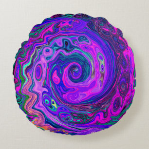 Cojín Redondo Groovy Abstracto Retro Remolino Magenta y Púrpura