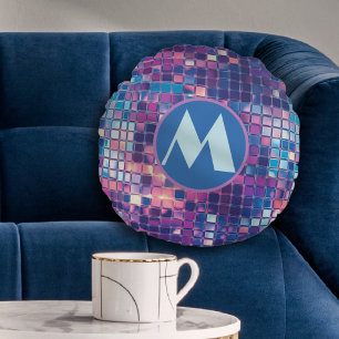 Cojín Redondo Groovy Blue & Purple Disco Ball Personalizado