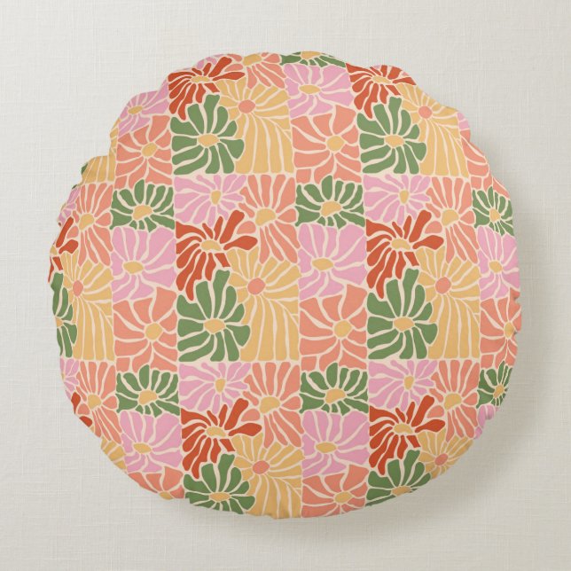 Cojín Redondo Groovy Floral Retro  (Anverso)