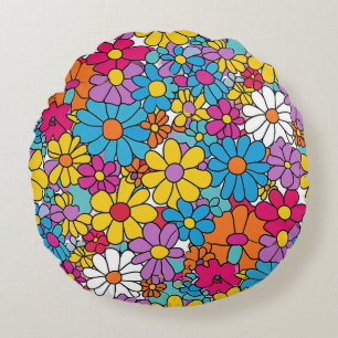 Cojín Redondo Groovy Flowers Doodle