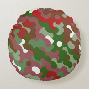 Cojín Redondo Groovy Funky Retro Boho Navidades rojos y verdes