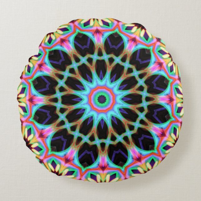 Cojín Redondo Groovy Geometric Floral Mandala Round (Anverso)