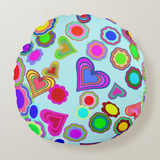Cojín Redondo Groovy Hearts Flowers