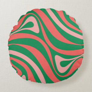 Cojín Redondo Groovy Pink and Green Retro Swirls