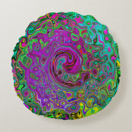 Cojín Redondo Groovy Púrpura Resumen Remo Láquido Líquido Swirl