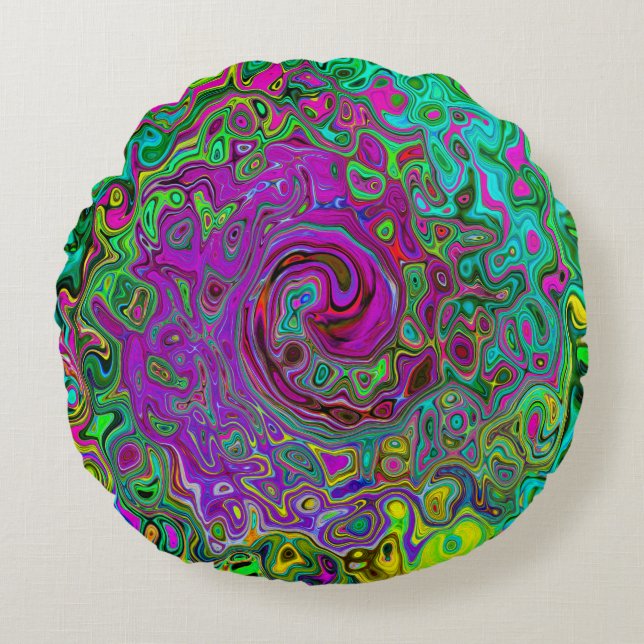 Cojín Redondo Groovy Púrpura Resumen Remo Láquido Líquido Swirl (Anverso)