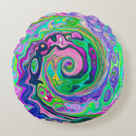 Cojín Redondo Groovy Resumen de Aqua y Navy Lava Swirl