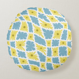 Cojín Redondo Groovy Wavy Trippy 60 Cheques de flores azul amari