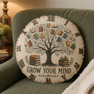 Cojín Redondo Grow Your Mind Book Reading Teacher Gift