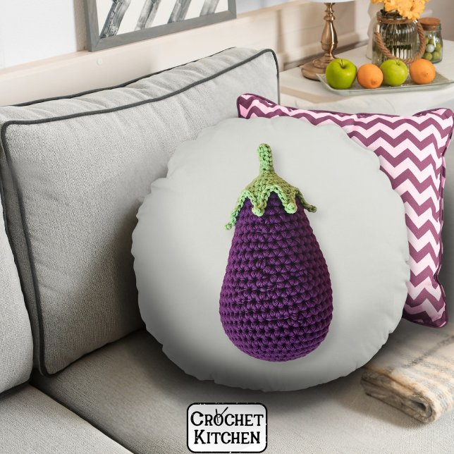 Cojín Redondo Grunar Purple Modern Minimal Crochet Eggplant (Subido por el creador)