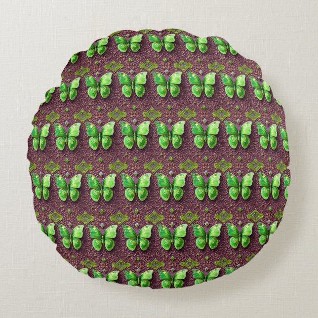 Cojín Redondo Grüner Schmetterling 3D Optik (Anverso)
