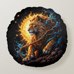 Cojín Redondo Guardián del Umbral Solar - León del Equilibrio