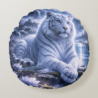 Cojín Redondo Guardian White Tiger – Silent Strength and Gentle 