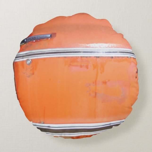 Cojín Redondo guarnecido de plata de coche antiguo naranja (Reverso)