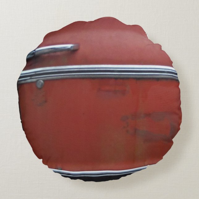 Cojín Redondo Guarnecido plateado de Chevy Rojo (Reverso)