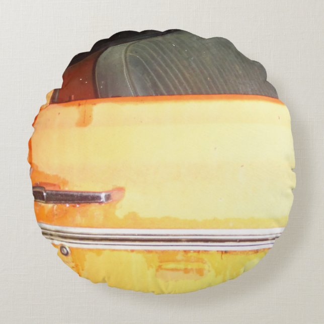 Cojín Redondo guarnecido plateado del coche antiguo amarillo (Anverso)