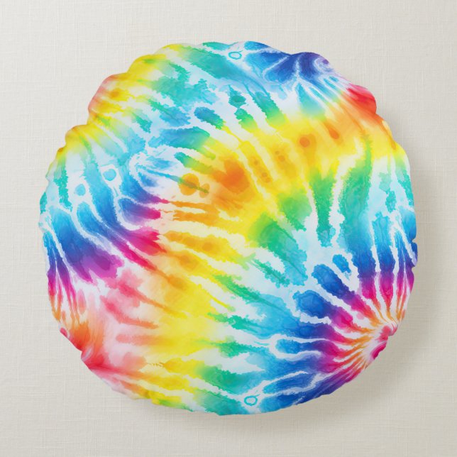 Cojín Redondo Guay Aqua Blue Yellow Red Naranja Tie Dye (Anverso)
