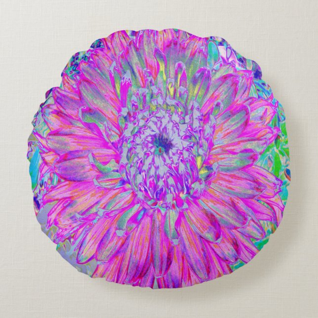 Cojín Redondo Guay Blue y Purple Artsy Dahlia Bloom (Anverso)