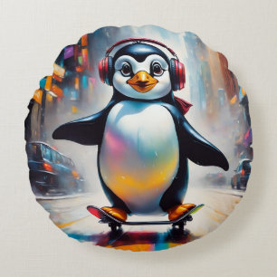 Cojín Redondo Guay de pintura de arte digital pingüino