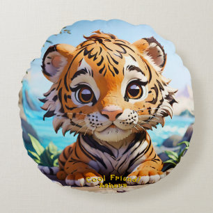 Cojín Redondo "Guay Friend Jungle Tiger Vibrant Naranja Hue Text