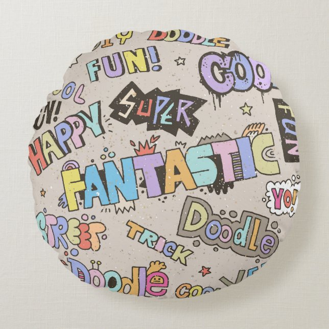 Cojín Redondo Guay Fun Doodle Lettering Vintage (Anverso)