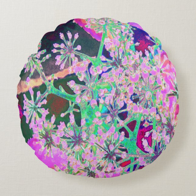 Cojín Redondo Guay Resumen de la naturaleza retro en verde rosa  (Anverso)