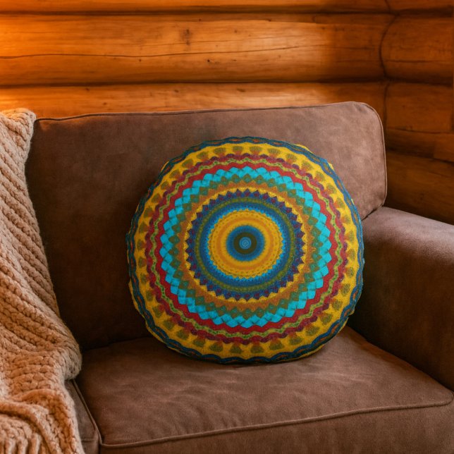 Cojín Redondo Guay Trendy Blue Red Yellow Tribal Mandala (Subido por el creador)