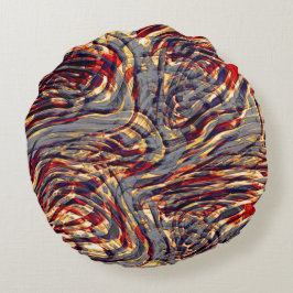 Cojín Redondo Guerra de cintas naranjas contra el rojo, sobre fo