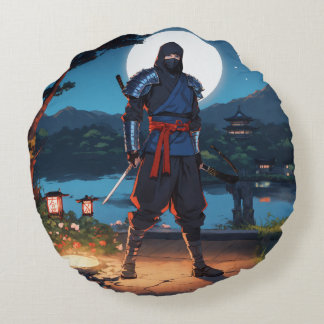 Cojín Redondo Guerrero Shinobi de Medianoche: Ninja Furtivo Luz