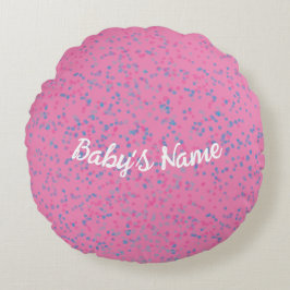 Cojín Redondo Guión blanco del punto azul del color rosa del Rub