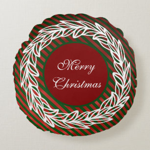 Cojín Redondo Guirnalda blanca estilizada en franjas rojas y ver