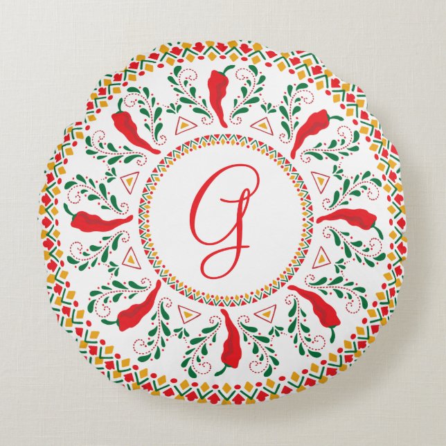 Cojín Redondo Guirnalda de Pepper de Chile Rojo (Anverso)