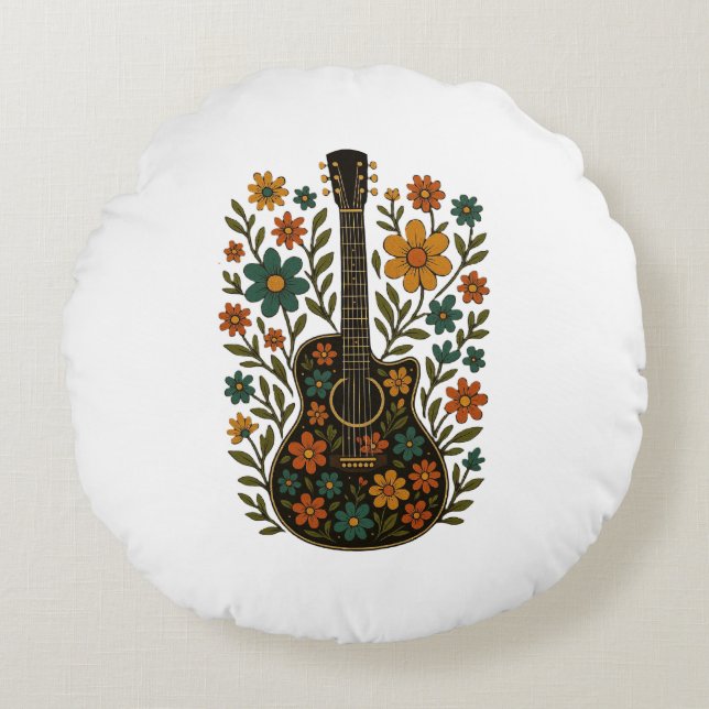 Cojín Redondo Guitar & Bloom Designs (Anverso)