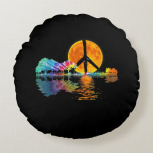 Cojín Redondo Guitar Lake Shadow Peace Love Guitar Hippie