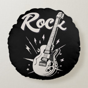 Cojín Redondo Guitarra eléctrica con palabra rock