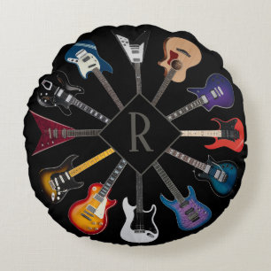 Cojín Redondo Guitarra Eléctrica Personalizada Círculo Negro