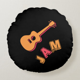 Cojín Redondo Guitarra Roca, Música Jam Style, Naranja y Arte Ro
