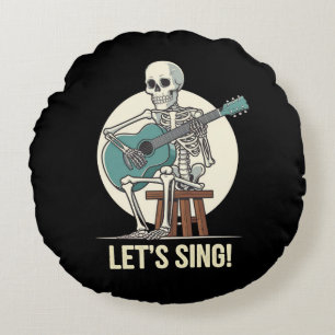 Cojín Redondo Guitarra Skeleton - "¡Cantemos!" Esqueleto musical