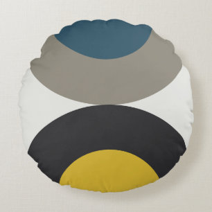 Cojín Redondo Gunmetal amarillo azul moderno de medio siglo