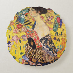 Cojín Redondo Gustav Klimt Lady Con Ventilador