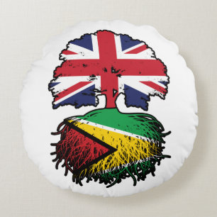 Cojín Redondo Guyana Guyanés Reino Unido Árbol con bandera