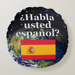 Cojín Redondo ¿Hablas español? Bandera y Tierra