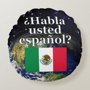 Cojín Redondo ¿Hablas español? Bandera y Tierra