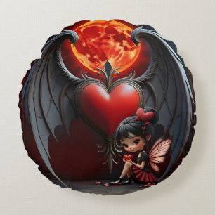 Cojín Redondo Hada del Día de San Valentín de Luna de Sangre