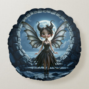 Cojín Redondo Hada gótica adorable nacida de la luna, la pequeña