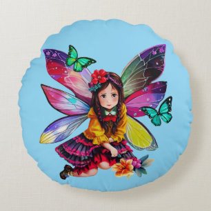 Cojín Redondo Hada Pequeña con Mariposas